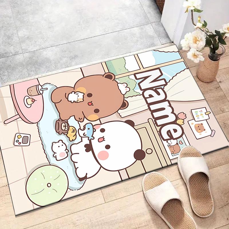 Custom Yier BuBu Bear Mat Personalized Name, Polyester Washable Indoor Entryway Rug, Gift for Christmas, Easter, Thanksgiving Day