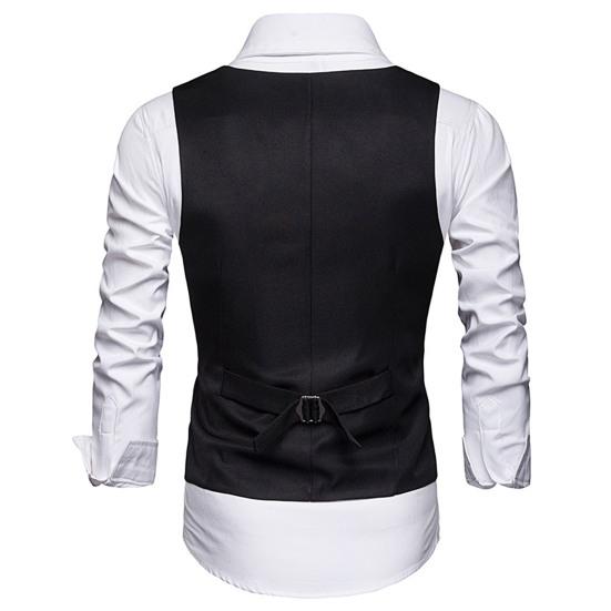 Pockets Removable White Strips Suit Vest Classic Solid Color Men Business Waistcoat Workwear