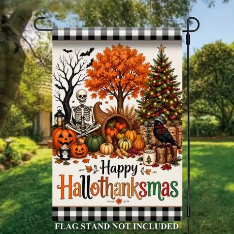 1D Flat Printing Garden Flag, Thanksgiving Halloween Christmas Flax Garden Flag, Holiday Yard Banner, Fall Decor, Garden Flag