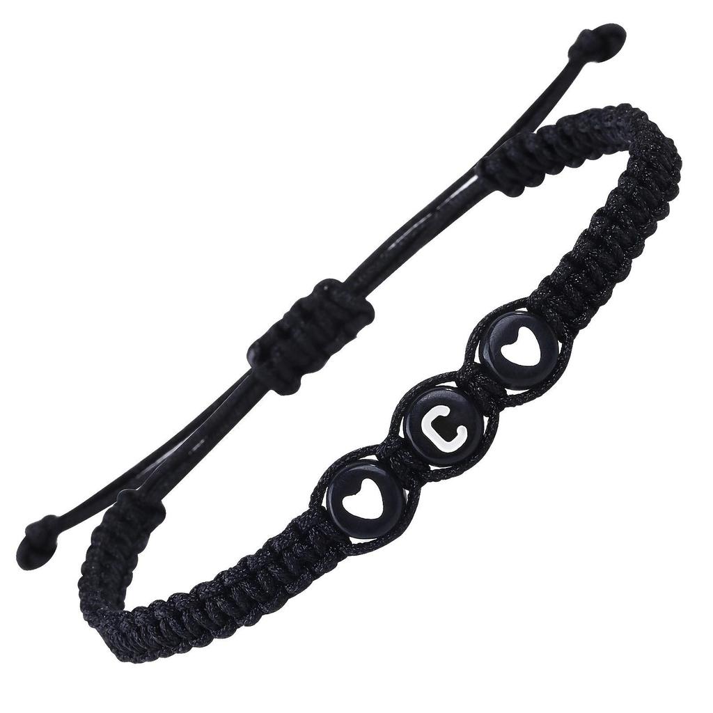Handmade Black and White Heart Bracelet with 26 English Letters – Fashionable, Versatile Couple's Accessory
