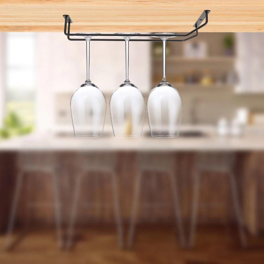 1/2/3 Row Under Cabinet Stemware Holder Iron Hanging Cup Holder Kitchen
