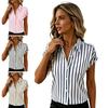 Damenhemd Drop Shoulder Kurze Ärmel Knopfleiste Gestreifter Print Sommerhemd Lockere Passform Weiche Dehnbare Oberteile Tägliche Kleidung