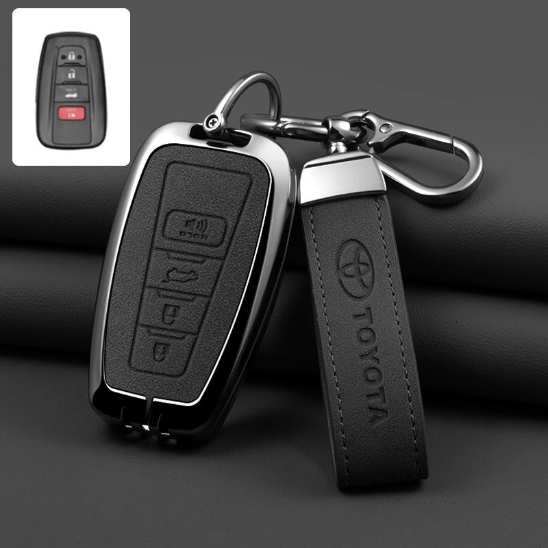 Leather Car Smart Remote Key Case Cover Shell for Toyota Avalon Camry RAV4 Prius CHR C-HR Corolla Land Cruiser Prado Keychain