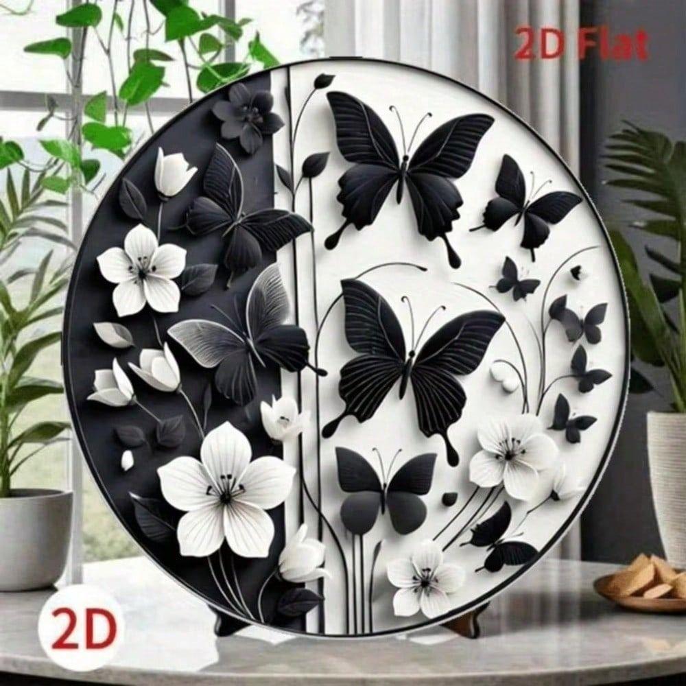 Metal Poster Butterfly Flower Wall Art, Self Adhesive Tin Sign for Room Decor