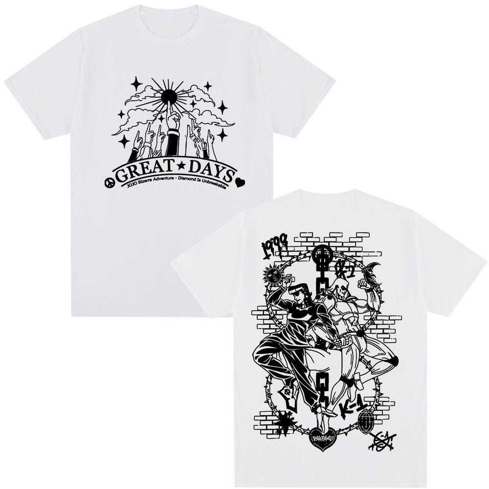 Anime Jojo Bizarre Adventure Higashikata Josuke Great Days T Shirts Men Casual Cotton Y2K Short Sleeves Oversized Top
