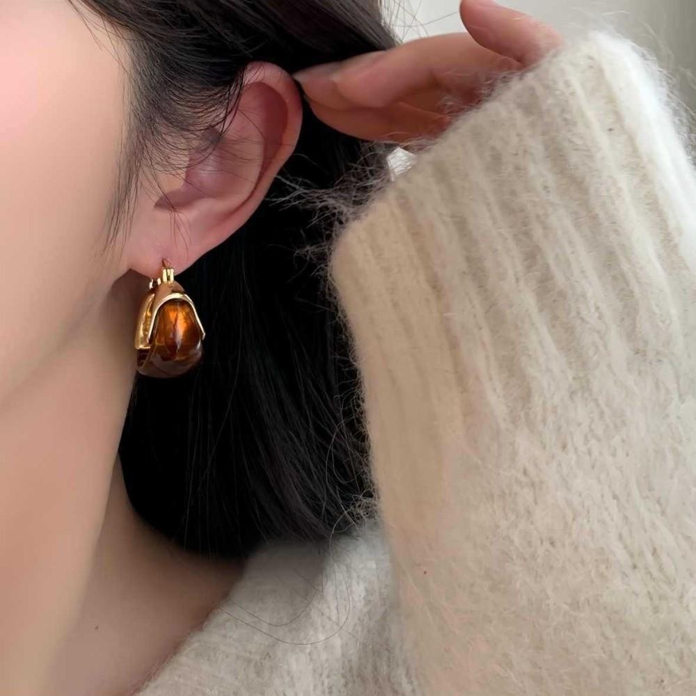 Pendant Amber Color Earrings Light Luxury Fashion Jewelry Vintage Women's Earrings Autumn Winter Temperament Amber Ear Stud