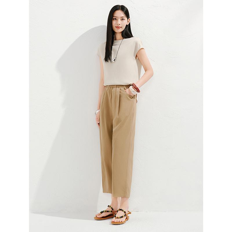 Jiuzi Anna Kou Fashionable and Simple Commuting Style Elastic Waist Slimming Tapered Pants