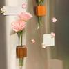 3Pcs Wooden Test Tube Refrigerator Magnet Mini Vase Flowers Plants Holder Fridge Magnet Home Office Kitchen Locker Decoration