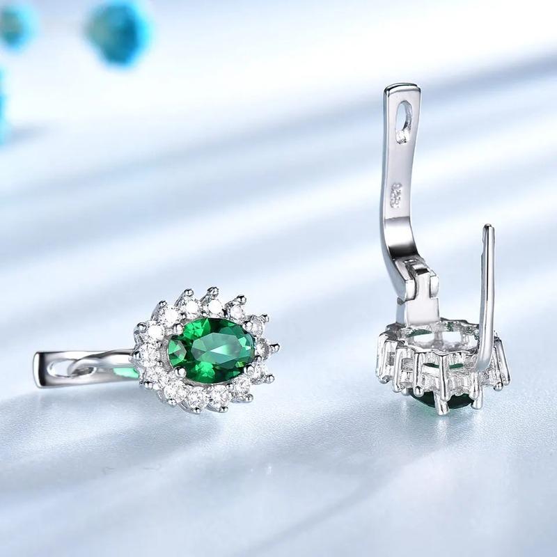 925 Sterling Silver Clip Earrings Blue Sapphire Emerald Flower Earring for Women Party Engagement Fashion Fine Jewelry Gift