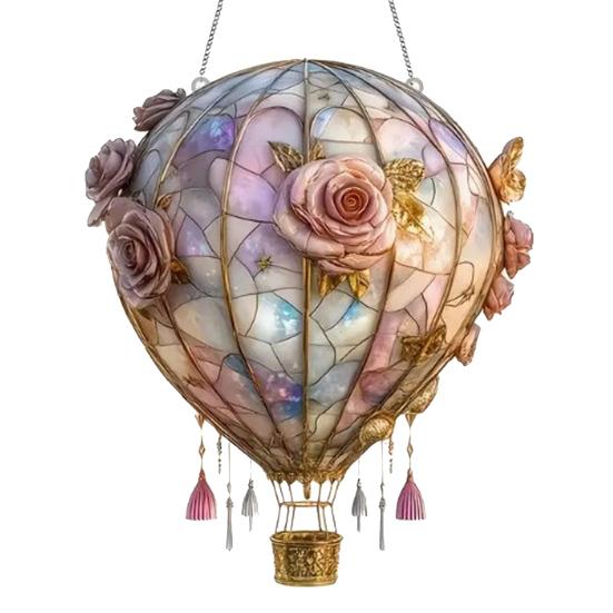 Heißluftballon Sonnenfänger im Buntglas-Stil 2D Acryl Fensterhänge-Ornament für Haus Garten Wand Fenster Dekoration