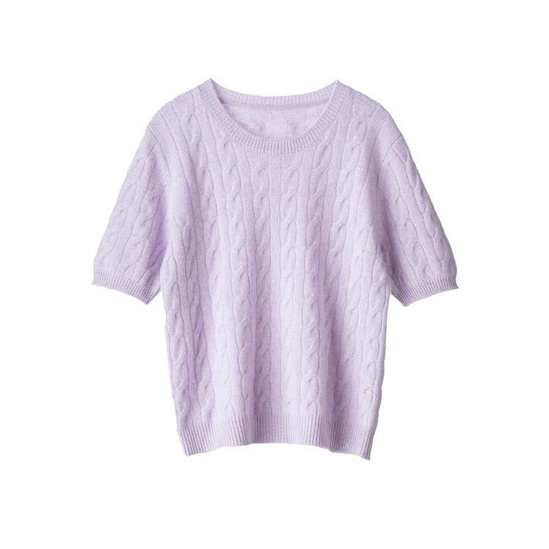 Damen Pullover Gelb Zopfmuster Kaschmir Kurzarm - Herbst/Winter Rundhals