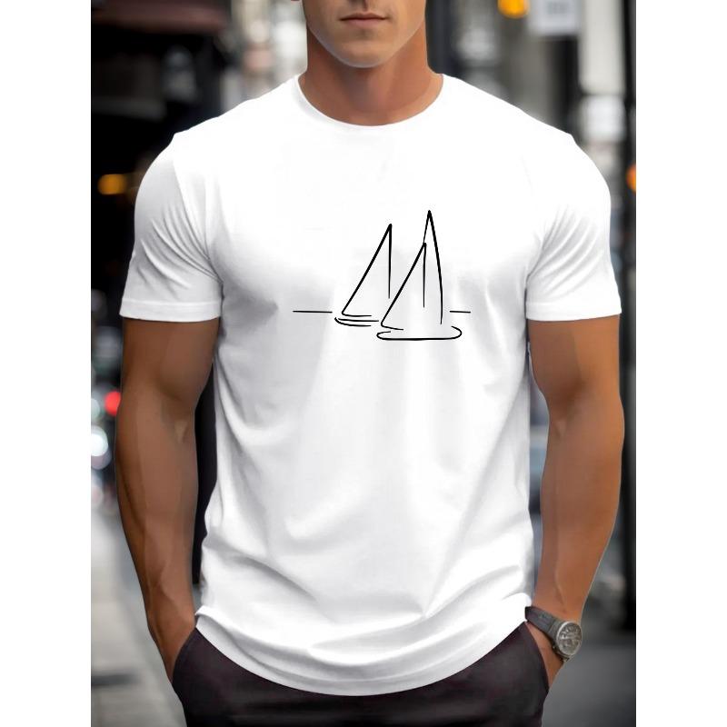 Herren Sommer Lässig Rundhals Modisches Kurzarm T-Shirt mit Segelbootmuster
