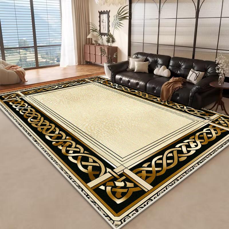 Goldener Luxusteppich Großes Wohnzimmer Moderne Dekoration Heimteppiche Rutschfeste Schlafzimmermatte Anpassbare Couchtisch-Lounge-Teppiche