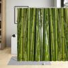 Bamboo Shower Curtain Bathroom Home Decor Green Plants Landscape Bath Curtains With Hooks Polyester Waterproof Fabric Washable