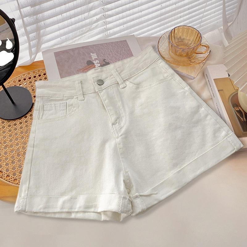 Classic and Minimalist Fashion Versatile Summer Rolled Edge Female Thin Section High Waist Thin A Word Wide Leg Denim Shorts Individuality Trendiness