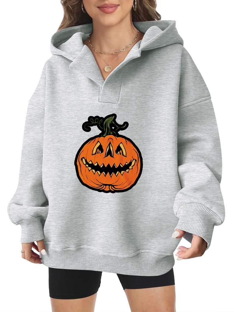 2025 Real Pumpkin Autumn and Winter Halloween Velvet Hooded Sweater Female American Trendy Cartoon Printing Thickened