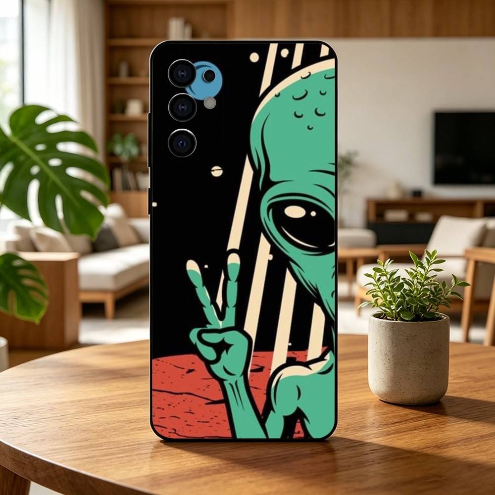 Funny Space UFO A-alien T-thing Phone Case For Samsung S25,S24,S21,S22,S23,S30,Ultra,S20,Plus,Fe,Soft Silicone Black Cover
