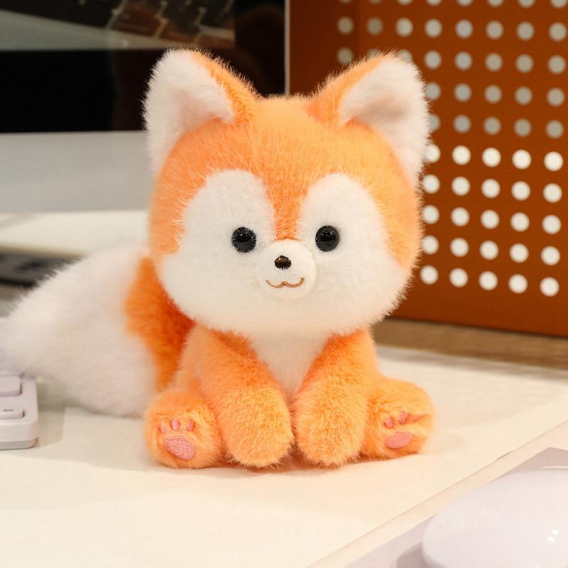 Giocattolo Decorativo a Forma di Volpe Seduta in Peluche con Imbottitura in Cotone PP per Scrivania del Computer e Supporto per Polso