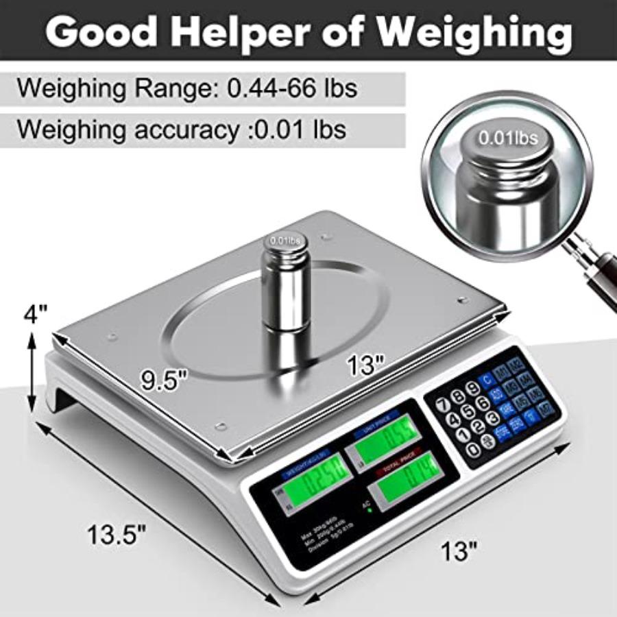 66lb Price Computing Scale Digital Commercial Food Produce Scale with Stainless Steel Large Platform Counting Function for Farm