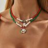 Christmas Imitation Pearl Beaded Collarbone Necklace, Festive Style Stacked With Santa Claus Elk Necklace