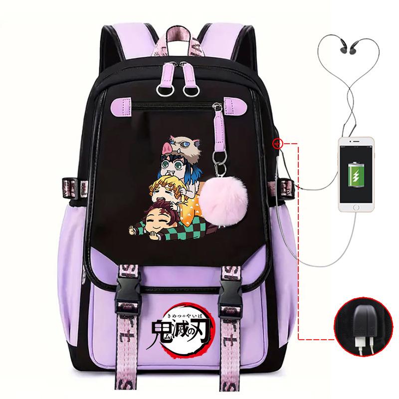 Ghost Annihilation Blade Grade 3-6 Junior High School Student High School Student School Bag Strap USB Multifunctional Backpack