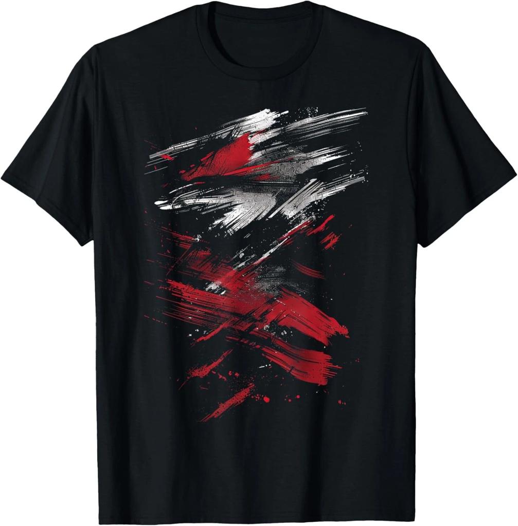 Röd och Svart Dynamisk Stänk Grafisk T-shirt