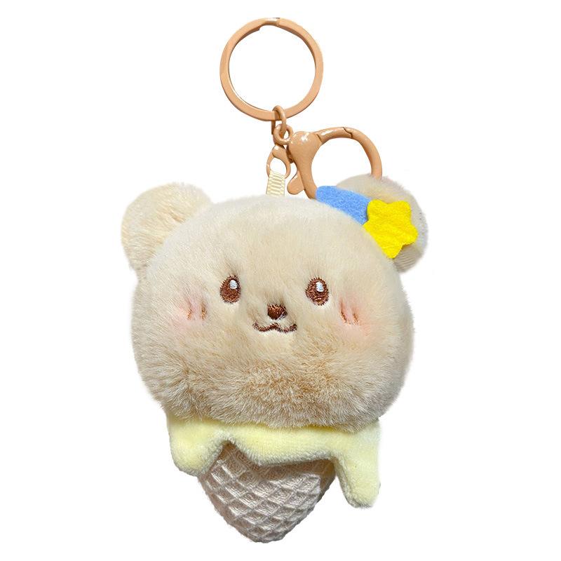 Cartoon Original Fluffy Ice Cream Pendant Rabbit Shiba Inu Keychain Cute Plush Panda Cream Bear Key Chain Doll Bag Pendant Gift