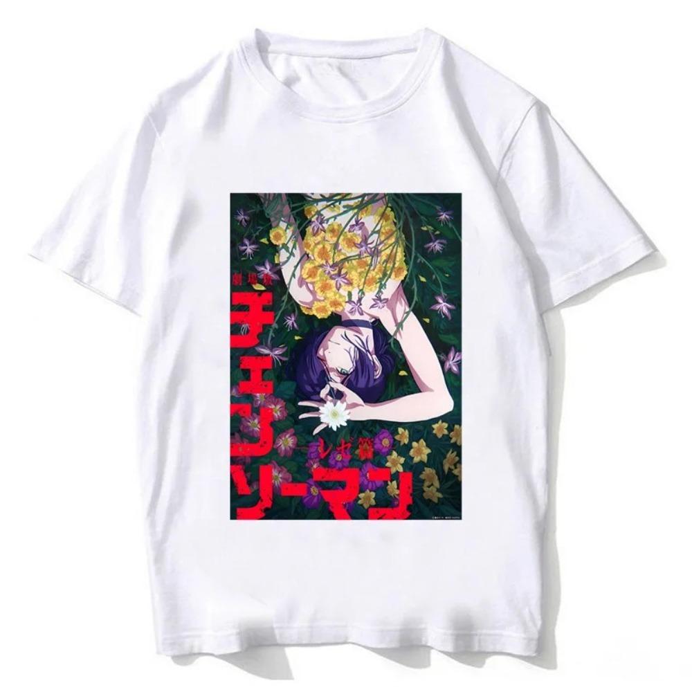 Chainsaw Man Reze Blume Szene Anime T-Shirt, Unisex Dark Fantasy Manga Streetwear Tee, 100% Baumwolle Lässiges Kurzarm Oberteil