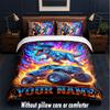 Monster Truck Theme Custom Text Or Name 3Pcs Bedding Set,1 Flat Sheet & 2 Pillowcases Personalized Home Bedding