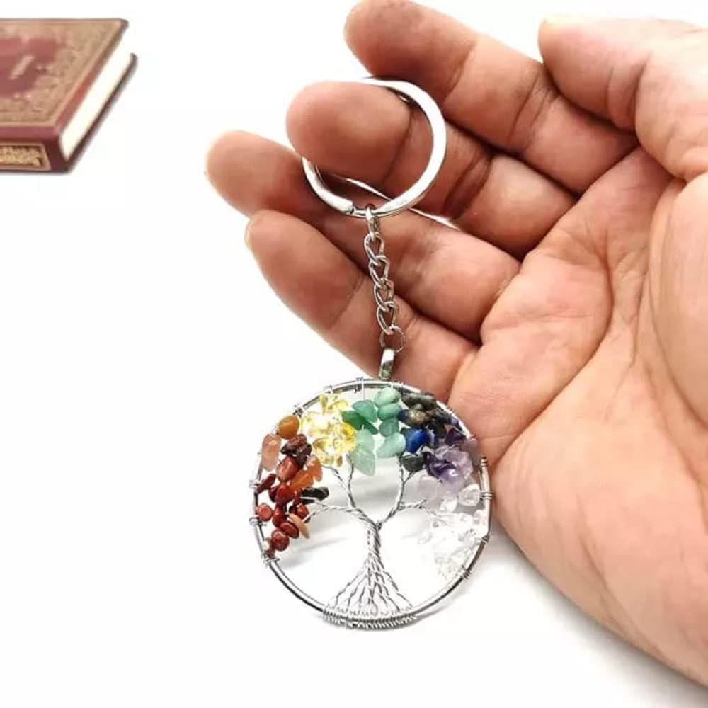 GEMTUB Tree of Life Pendant with Chain Handcrafted Made with Natural Seven Chakra Gemstone (Pendant)