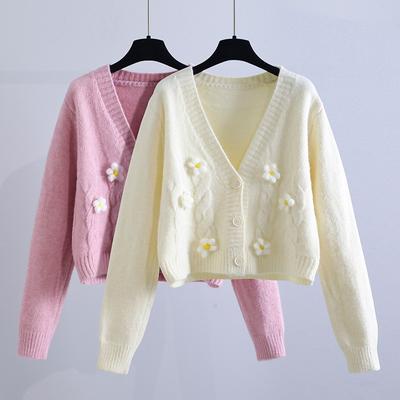 Sweet Flowers Ull Cardigan Tröja Kappa Dam Höst 2023 Lösa långärmade stickade koftor Vinter Warm Crop Knitwear 28392