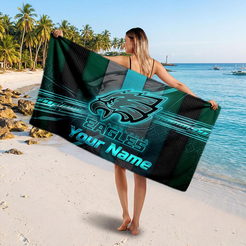 Philadelphia Eagles Personlig Text Strandhandduk, Mjuk Absorberande Handduk Strand Pool Resa Personlig Gåva