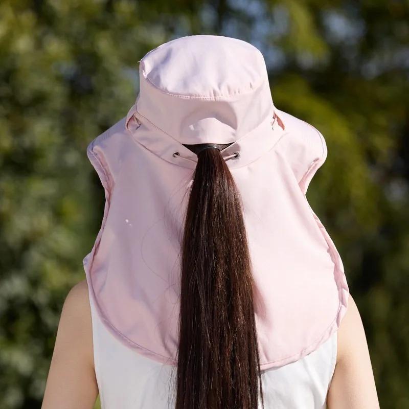 Integrated Sunshade Hat Summer Face Mask Neck Cover UV Protection Wide Brim Fisherman Cap Adjustable Breathable Travel Sun Hat