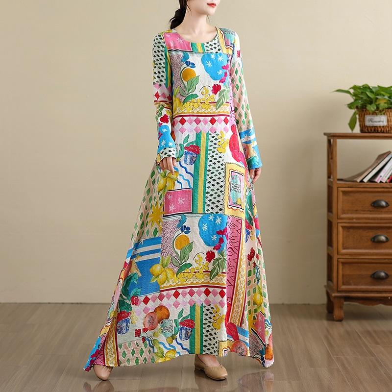 Long Sleeve Plus Size Cotton Vintage Floral New In Dresses for Women Casual Loose Spring Summer Autumn Dress