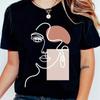 Simple Line Pattern Oversized T-shirt Face Printing Cotton Tshirt Casual Soft Unisex Tops Tees
