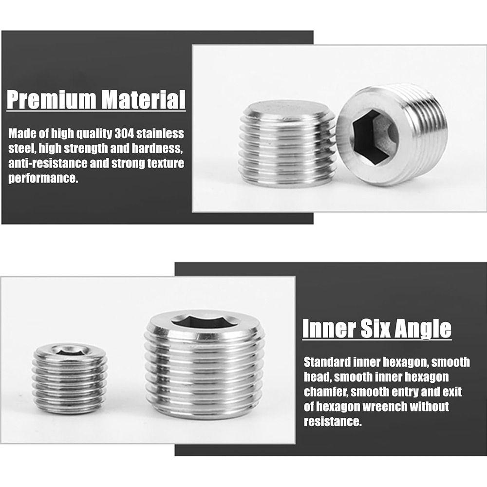 NPT 304 Stainless Steel Male Thread Hexagon Plug Silver Stainless Steel Head Plug Tube Plug Construction