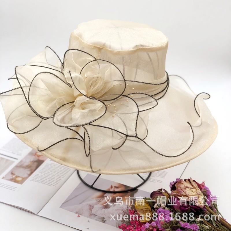 Hut Damen Sommer Koreanische Version Sonnenschutz UV-Schutz Sonnenschirm Stoffhut Sonnenhut Organza Blume Großer Rand Netz Zylinderhut