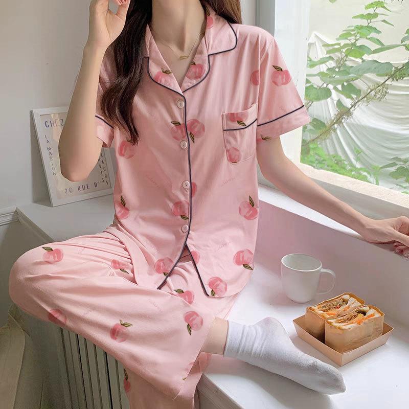 Direct Supply Pajamas Women's Fashion Fresh and Simple Style Striped Control Short-sleeved Trousers Loungewear Women's Casual Suit