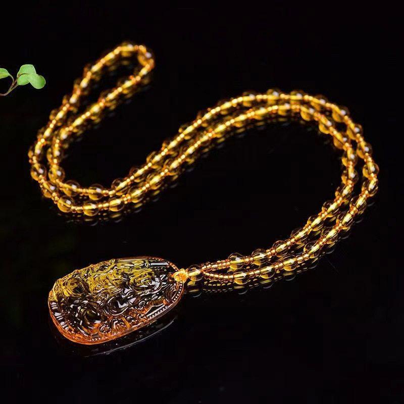 Yellow Necklace Long Sweater Chain Manjushri Pendant Amitabha Pendant Unisex Gift