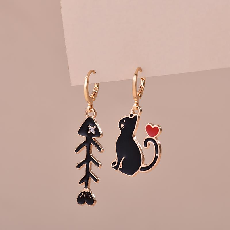 Boucles d'oreilles esthétiques colorées Animal Chat Lapin Poisson Rouge Dragon Pour Femmes Filles Boucles d'oreilles créoles émaillées délicates couleur or Zircon Cadeau