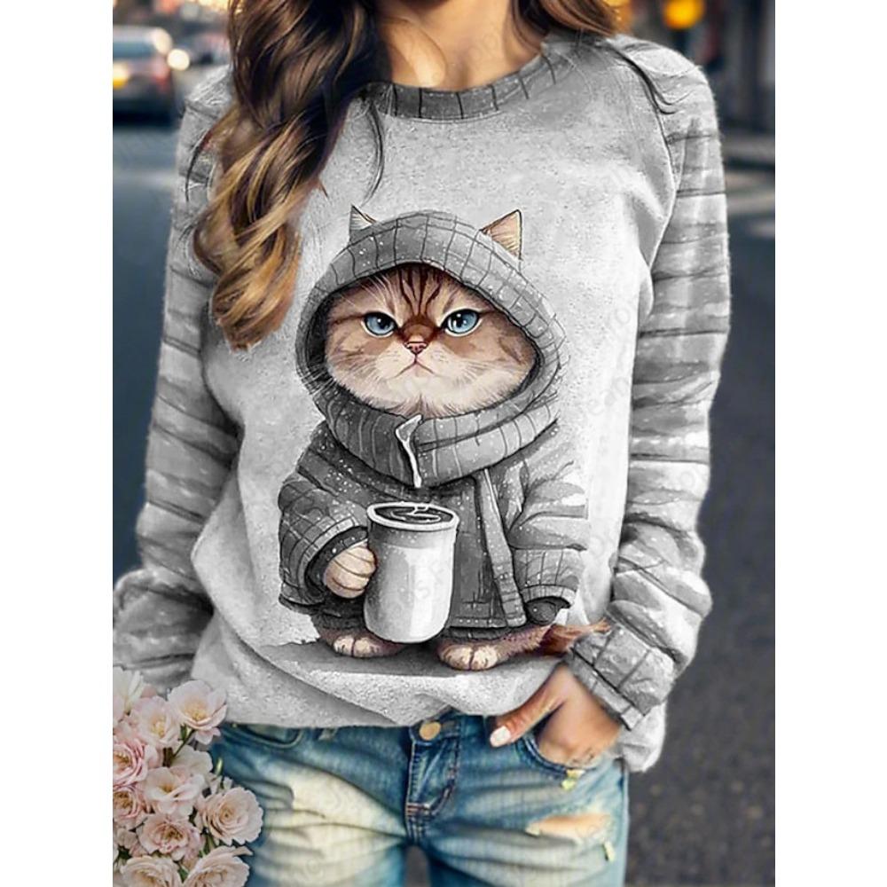 Coffee Cat 3d Print Hoodie Women Fashion Crew Neck Casual Hoodies Animal Cat Sweatshirts Girl Coats Women Sweats Female Clothes