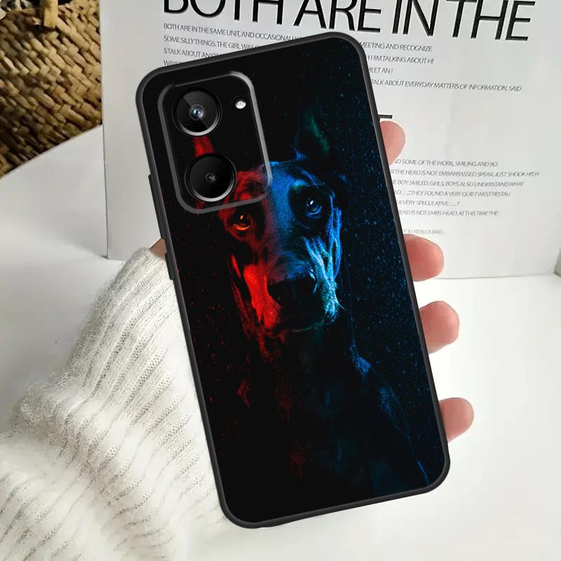 Capa para Celular Realme GT Neo 5 GT5 9 10 11 12 Pro Plus C30 C31 C33 C35 C25s C21Y C51 C55 C67 C53 com Estampa de Cachorro Doberman