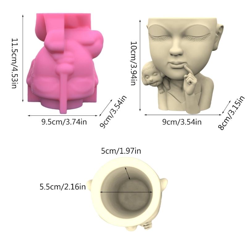 Portrait Gypsum Silicone Mold Diy Succulents Concrete Flower Pot Vase Plaster Cement Mold Clay Mold Candle Holder Mold