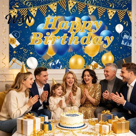 Double-sided Printed Banner Happy Birthday Backdrop, Party Photo Background Cloth for Celebration, Reusable Bunting Flag Decor Kids Women, Supplies