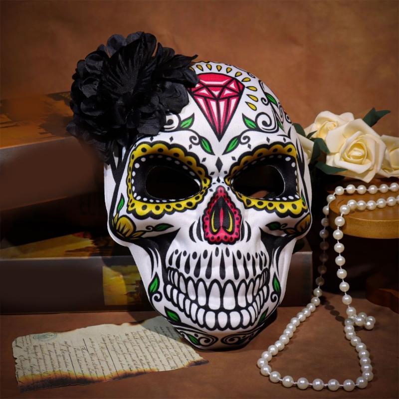 Tag der Toten Maske Zuckerschädel Maske mit Rosenverzierungen Maskenball Maske für Halloween Cosplay Party Kostüm Geschenke