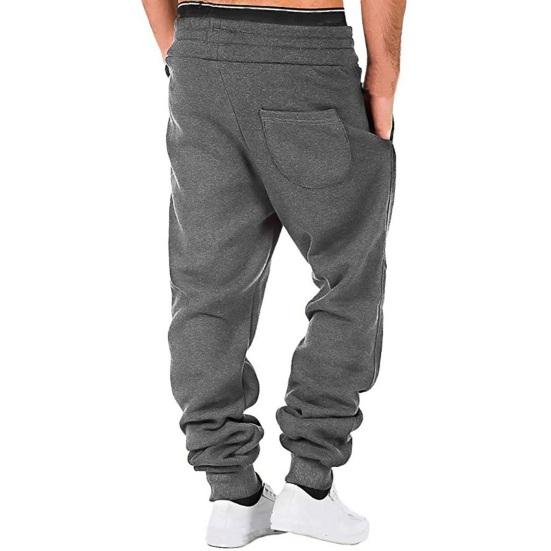 Men Sports Pants Drawstring Elastic Waist Solid Color Pockets Soft Breathable Stretchy Ankle-banded Men Jogging Gym Trousers