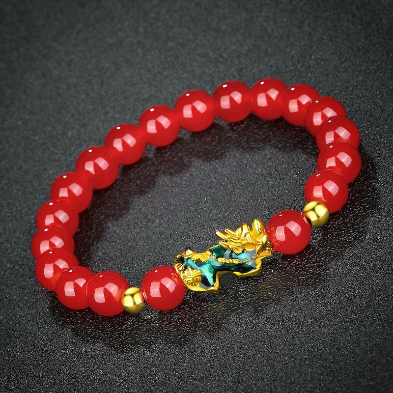 Vietnamese Sand Gold 3D Temperature-Sensitive Color-Changing Pixiu Bracelet, Obsidian Six-Character Mantra Buddha Bead Bracelet.