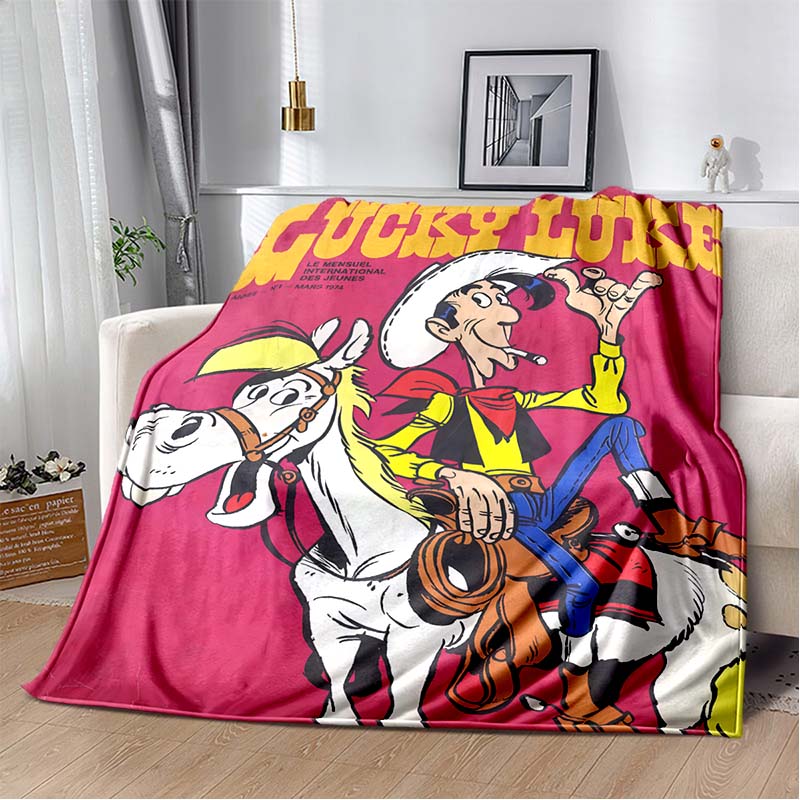 Lucky Luke Western Cowboy Flanellen Deken Cartoon Print Warm Sofa Plaid Vintage Woondecoratie Cadeau Voor Stripboek Fans