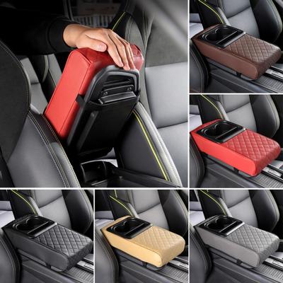 Yousheng Kryt středové konzoly pro auto Vodotěsný Kryt loketní opěrky z umělé kůže se 2 držáky nápojů Univerzální příslušení interiéru auta