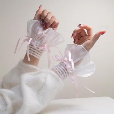 Women Fingerless Gloves Lolitas Bows Ruffle Arm Sleeves for Wedding Bridal Dances Party Princess Fancy Dress Costumes